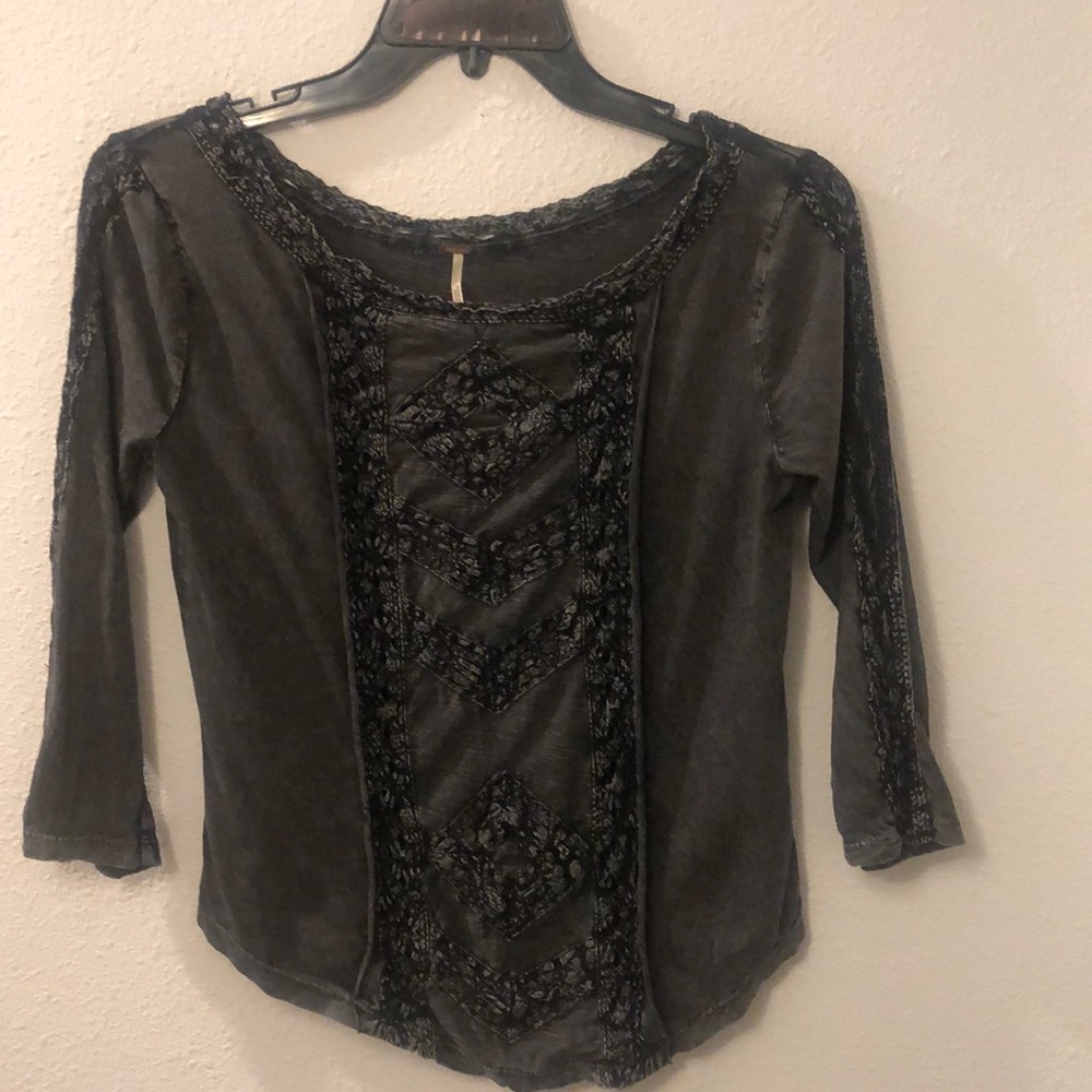 Free people cotton 3/4 length sleeve top